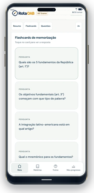 Flashcards de memorização dentro do tema