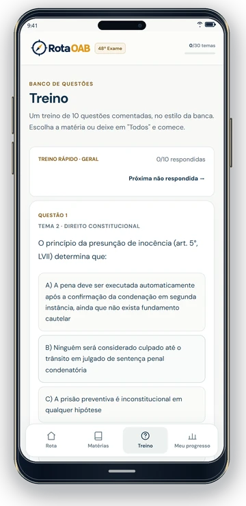 Treino rápido com questões objetivas