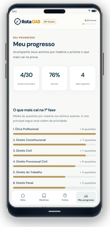 Painel de progresso com dados ilustrativos